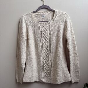LL Bean Signature Ivory Cable Knit Pullover Sweater Women's Size Small